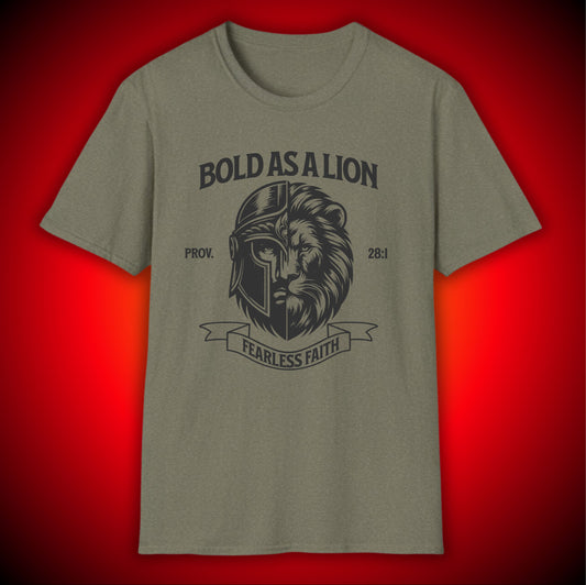 Bold As A Lion T-Shirt — Fearless Faith Lion Graphic Tee | Proverbs 28:1