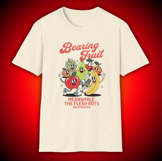 'Bearing Fruit, Meanwhile the Flesh Rots' Retro Graphic Tee | Mathew 7:17 | Unisex