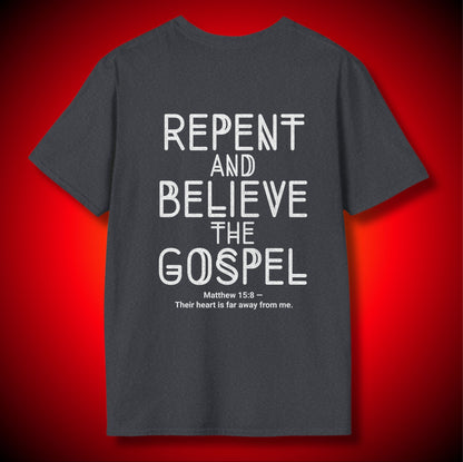 “Hypocrites” Half Masked Jester Skull Graphic Tee | Repent And Believe The Gospel | Matthew 15:8 (NASB) | Unisex