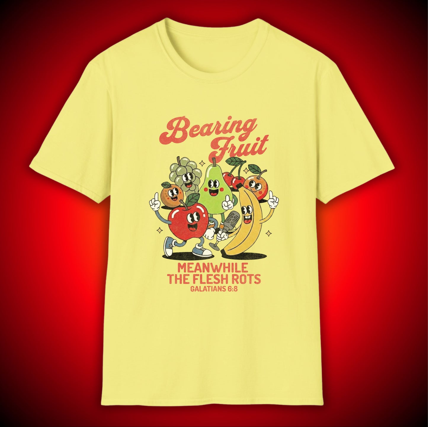 'Bearing Fruit, Meanwhile the Flesh Rots' Retro Graphic Tee | Mathew 7:17 | Unisex