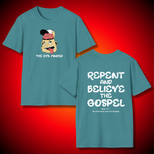 “The Evil Minded” Evil Man’s Brain Exposed Graphic Tee | Repent And Believe The Gospel | Mark 7:21 (NASB) | Unisex