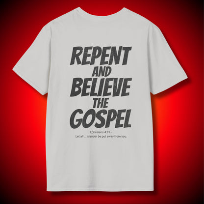 “Slanderers” PSSST! Men Whispering And Listening To Slander Graphic Tee | Repent And Believe The Gospel | Ephesians 4:31 (NASB) | Unisex