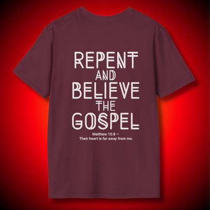 “Hypocrites” Half Masked Jester Skull Graphic Tee | Repent And Believe The Gospel | Matthew 15:8 (NASB) | Unisex