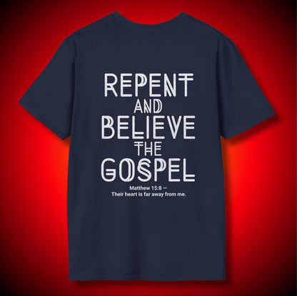 “Hypocrites” Half Masked Jester Skull Graphic Tee | Repent And Believe The Gospel | Matthew 15:8 (NASB) | Unisex