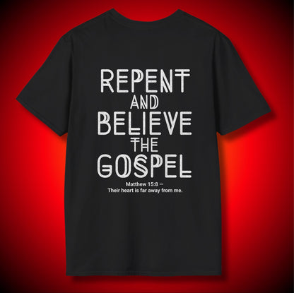 “Hypocrites” Half Masked Jester Skull Graphic Tee | Repent And Believe The Gospel | Matthew 15:8 (NASB) | Unisex