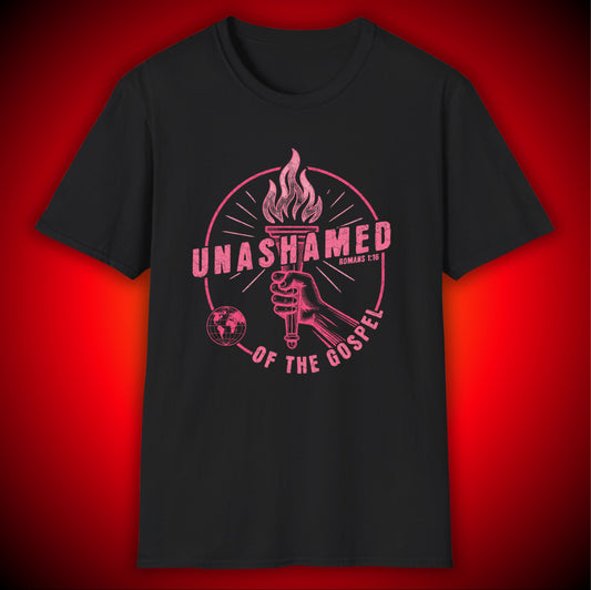 “Unashamed of the Gospel" Bold Pink Flame Christian Tee | Romans 1:16 | Unisex