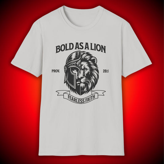 Bold As A Lion T-Shirt — Fearless Faith Lion Graphic Tee | Proverbs 28:1